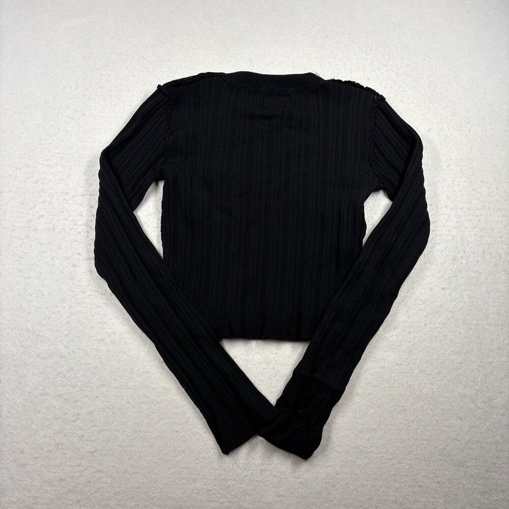 Barneys New York Black Ribbed Long Sleeve Crop Top - Fits XS/S